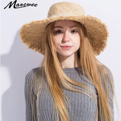 New Fashion Women Panama Hat Large Brim Sun bonnet Straw Caps Girls Summer Sun Hat with Ribbon Foldable Adjustable Raffia Cap