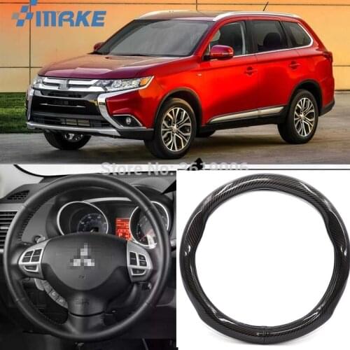 SmRKE Car Accessories For Mitsubishi Outlander Black Carbon Fiber Leather Steering Wheel Cover Sport Racing Car Styling