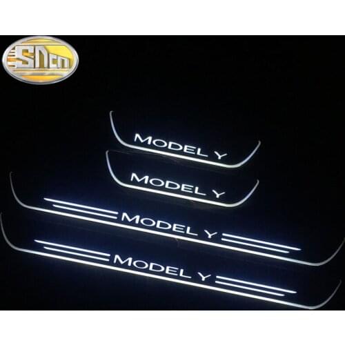 SNCN Waterproof Acrylic Moving LED Welcome Pedal Car Scuff Plate Pedal Door Sill Pathway Light For Tesla Model Y 2019 - 2021