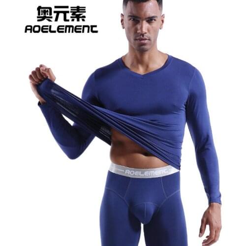Thermal Warm Underwear For Men Long Johns Autumn Winter Cardigan Thin Style Tight Low Neck V-N Bottom Shirt Set 022ab
