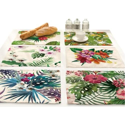 Tropic Green Plant Dining Table Mat Set Coaster Banana Leaf Flower Leaves Design Cloth Placemats Pot Cup Flowers Home Decoration