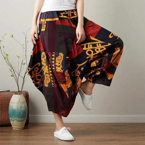 Uego Loose Summer Wide Leg Pants High Waist Elastic Plus Size Women Casual Pants Printing Floral Vintage Pants 2021 Cross-pants