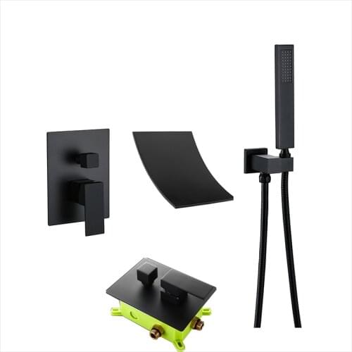 Bathroom Constant Temperature With Shower Set Matt Black Bath Shower Faucet Bathtub Tap Mixer Water In Wall Waterfall Faucet
