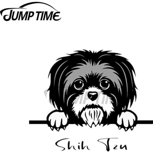 Jump Time 13 x 5.7cm For Cute Shih Tzu Peeking Dogs Car Stickers Bumper Surfboard Decal Windshield Motorcycle Bumper Decoration