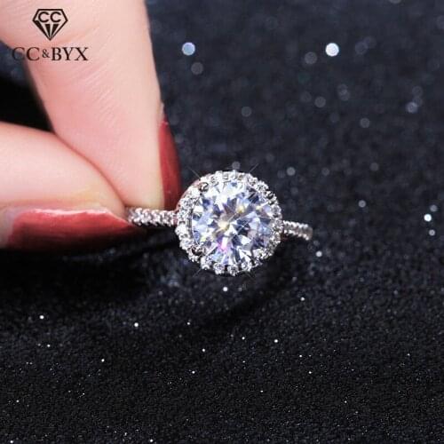 CC Classic Jewelry Rings For Women Silver Color 4 Claws Round Cubic Zirconia Propose Wedding Bridal Ring Drop Shipping CC583
