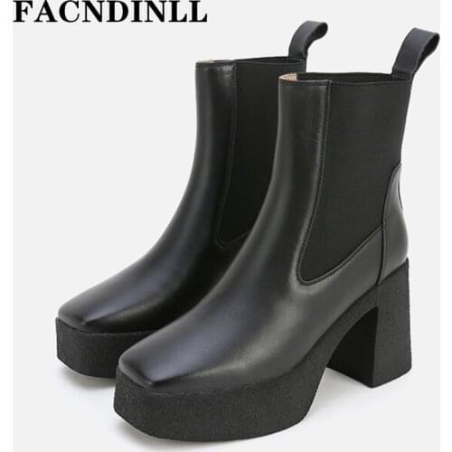 High Quality Genuine Cow Leather Ankle Boots For Women New Autumn Winter Black Shoes Woman Platform High Heels Martin Boots 40