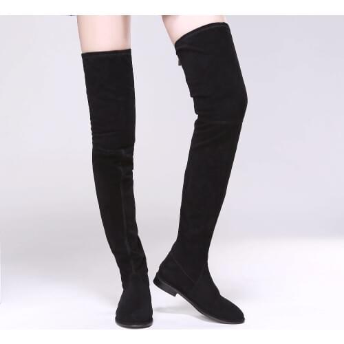 Women Suede Slim Thigh High Boots Low Heels Over the Knee Celebrity Shoes Zip on the Back Plus Size EU35-EU42