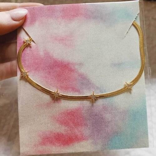 High Quality 5mm Flat Snake Chain Necklace paved Cubic zirconia star charm choker necklace For Women Charm fashion Jewelry Gift