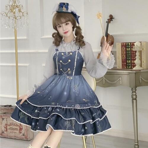 Japanese Star Print Sleeveless Dress Female Summer tea party renaissance gothic lolita dress lolita sweet lolita jsk