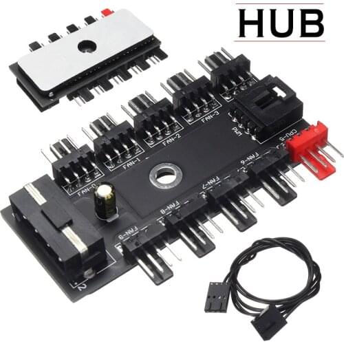 For PC Computer 1pc 12V Fan Speed Controller Adapter 4-Pin 1 to 10 Fan Channel Hub Cable With PWM Connector Pohiks
