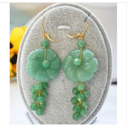 30mm green carved flower bead dangle earring