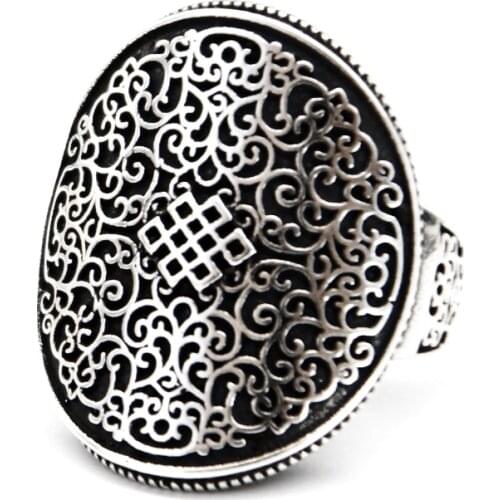 Handcrafted 100% 925 Silver Buddhist Endless Knot Ring Solid Sterling Tibetan Lucky Knot Symbol Ring Good Luck Ring Resizable