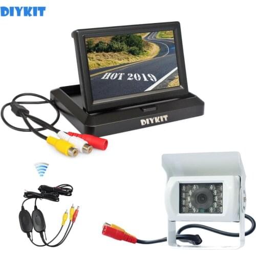 DIYKIT Wireless 5" Foldable Car Monitor Waterproof IR Night Vision CCD Rear View Car Camera for Truck Caravan Bus Van White