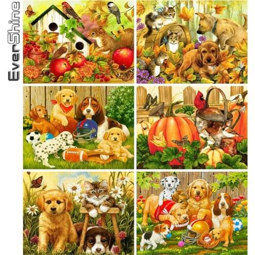 Evershine Full Square Diamond Embroidery Dog 5D DIY Diamond Painting Cat Animal Autumn Home Decorations