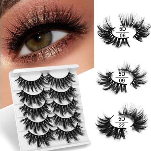 ISEEN 5 Pairs 3D Faux Mink False Eyelashes Natural Lashes 15-25mm Fluffy Dramatic Volume Fake Lashes Extension Handmade Eyelash