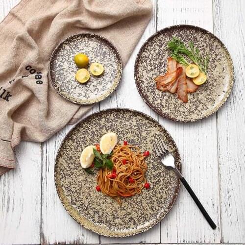 Ceramic Stone Pattern Household Dish Round Western Dinner Plate Creative Round Dinner Plate Steak Plate Kitchen Accessories