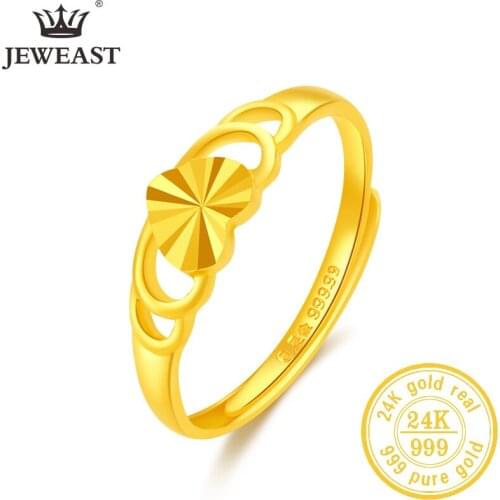 JLZB 24K Pure Gold Ring Real AU 999 Solid Gold Rings Shiny Heart Beautiful Upscale Trendy Classic Jewelry Hot Sell New 2020