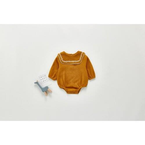 Baby Girl Sailor Collar Long Sleeves Embroider Rompers 2021 Newborn Rompers Clothes Newborn Baby Girl Clothes