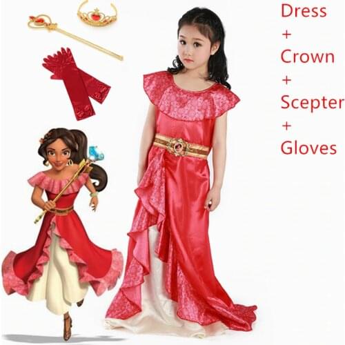 Little Girls Fantasy Elena of Avalor Cosplay Costume dress Off Shoulder Bow Sash Multi Layers Princess Elena Dresses Clothing