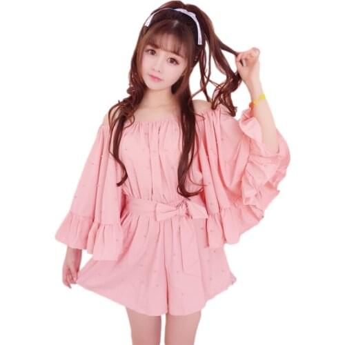 Summer Soft Girl Vintage Playsuit Womens Short Sleeve Elegant Rompers One Piece Pink Casual Jumpsuit Korean Sexy Kawaii Overalls