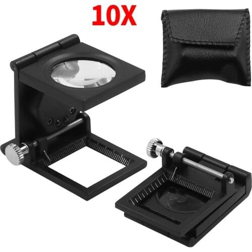 Table Pocket Magnifier 10X Magnifying Glass Cloth Textile Fabrics Inspection Folding Scale magnify with 2 LED Illuminate