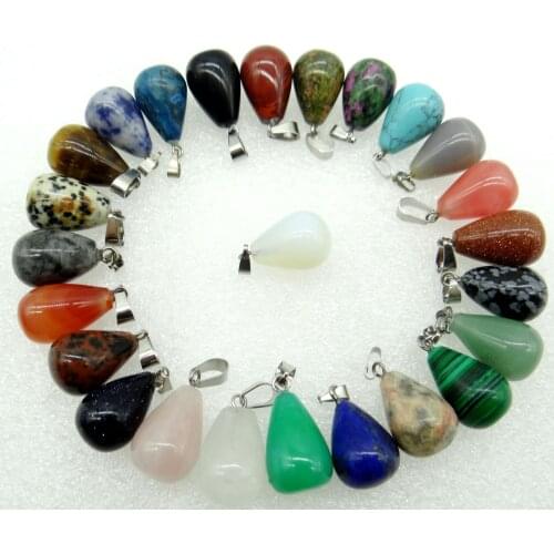 Natural stone Quartz Crystal Turquoises tiger eye aventurine Water droplets pendant Jewelry making necklace Accessories12pcs