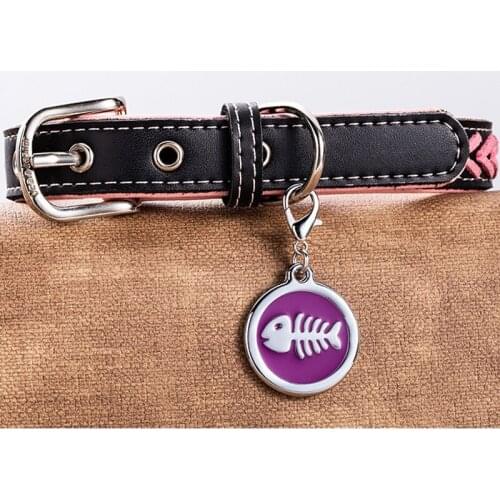 Personalized Pet Tags Engraved Dog NameTags 25MM Zinc Alloy Dog Cat Collars Pet Accessories Fish Print Pendant With KeyChain
