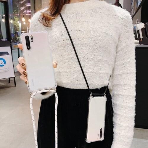Crossbody Strap Transparent Case for Huawei P20 P30 P40 Pro P10 Lite P Smart Plus 2019 2018 Z Shockproof Case