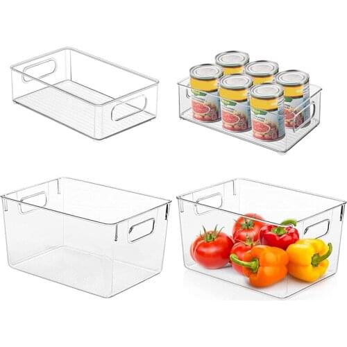 Clear Plastic Storage Bins, Set of 4 Kitchen Organization and Storage, Pantry Organization and Storage, Fridge Organizer