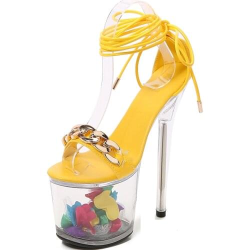 20cm platform sandals shoes women gladiator chain leather ladies sandals nightclubs fun female shoes high-heeled sandals summer