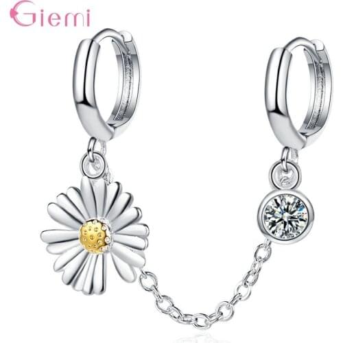Delicate Fashion 925 Sterling Silver Earrings Jewelry Brincos Minimalist Cute Daisy Flower Hoop Earrings Cubic Zirconia Earing