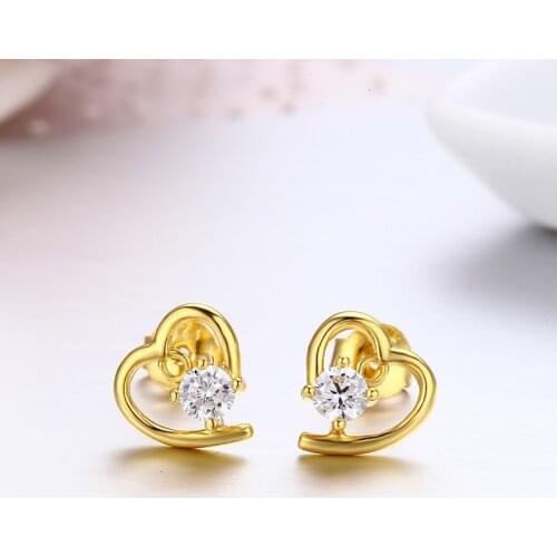 Cute Small 925 Sterling Silver Peach Love Heart CZ Stud Earrings For Women Girls Child Kids Jewelry Orecchini Aros Aretes Gift