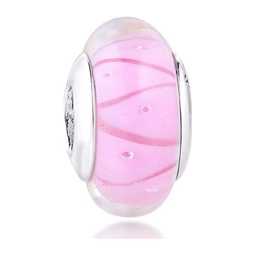 Charms 925 Silver Original Fit Pandora Bracelets Sterling Silver Pink Murano Glass Charm Beads for Women diy Jewelry Making