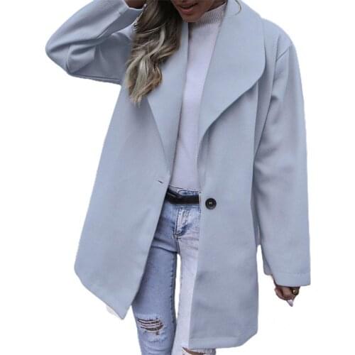 Woolen Warm Solid Color Loose Casual Overcoat Coat Wool Coat Long for Daily Life