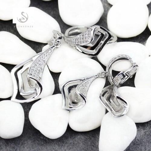 SHUNXUNZE Luxury jewelry sets women Best Sellers wedding set(ring/earring/pendant) White Cubic Zirconia Rhodium Plated R3134set