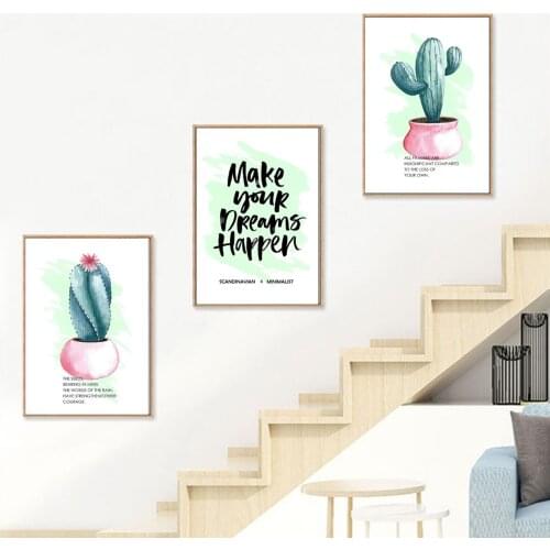 Nordic Cartoon Green Cactus Phrases Poster Canvas Print Painting Wall Art Living Room Home Decoration