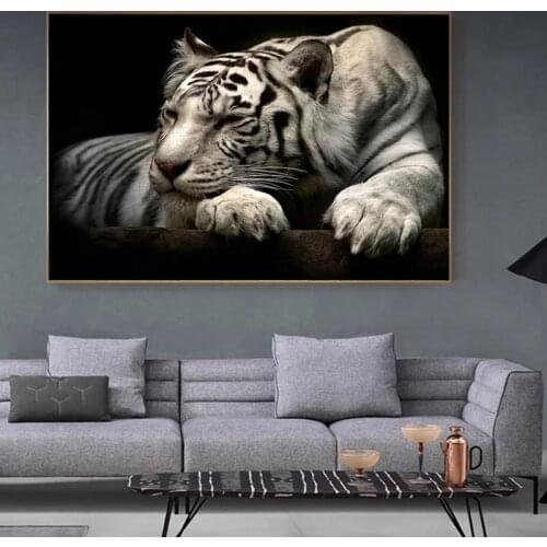 Modern White Tiger Painting Wall Art Canvas Posters and Prints Wildlife Animals Wall Art Pictures Living Room Home Decor