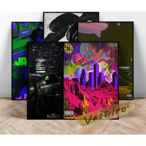 Travis Scott Rapper Singer Poster, Jackboys Album Cover Prints, Hip Hop Rap Music Star Wall Art, Bar Pub Club Canvas Painting