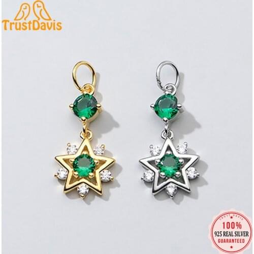 TrustDavis 2021 Fashion Real 925 Sterling Silver Sweet Star Green CZ Charm Pendant Handmade DIY Accessories Wholesale DZ76