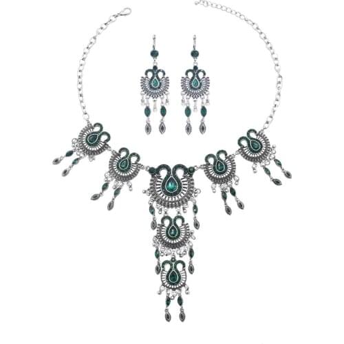 Bohemian Crystal Rhinestone Necklace & Earrings Sets for Women Turkish Tribal Statement Necklace Party Jewelry New Year Gift
