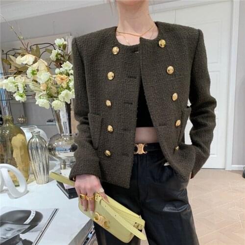 2021 Early Autumn New Fashion Tweed Jacket Jacket Retro Double-Breasted Long-Sleeved Elegant Suit Designer Brand Jacket Clothing