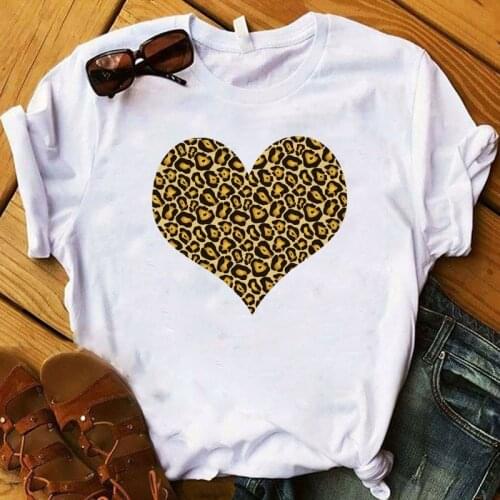 Women T shirts Love Heart Leopard Printed Summer Funny Short Sleeve Graphic Tee Shirt Female Harajuku T Shirt Tee Top T-Shirts