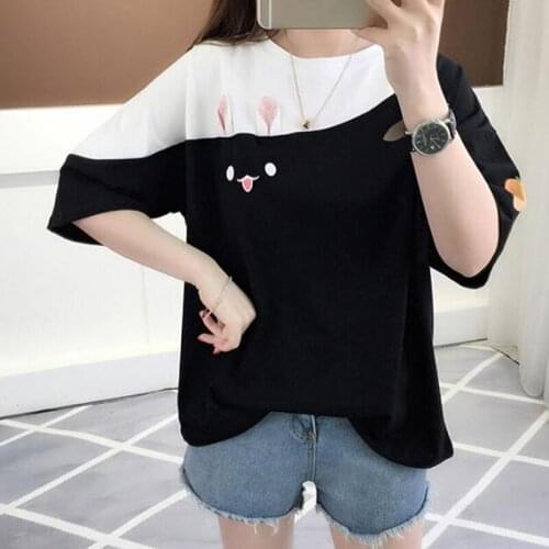 Female Lovely Pink Rabbit T Shirts Cute Carrot Short Sleeve Anime Bunny Tee Tops Mori Girl Kawaii T-Shirt 2021