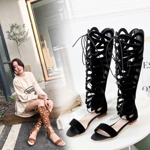 Summer Women Shoes 2021 sandals women Cover Heel flat fashion shoes open toe Knee-length zapatos de mujer big size 34-48