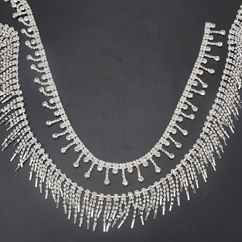 5Yard/Lot Fringing Crystal Rhinestone Tassel Clear Chain Sew On Trim Diy Accessories Decoration Wedding Shiny