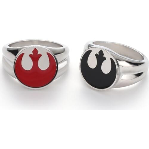 20pcs Metal Rebel Ring Men Black Red Enamel Silver Plated Ring Fandom Cosplay Costume Jewelry Wholesale