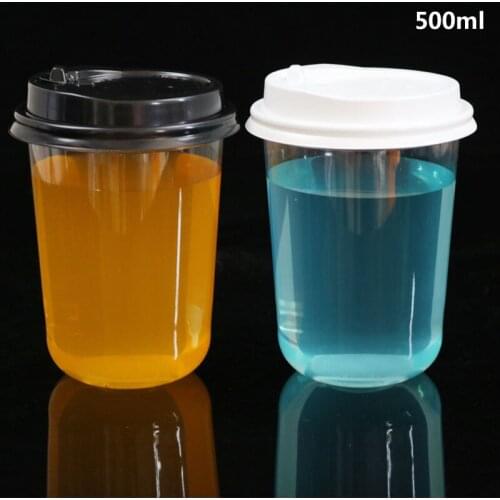 50pcs U shape transparent disposable plastic cups 500ml 16oz birthday party juice tea coffee cup takeaway packaging with lid