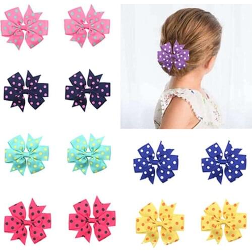 8*8 CM Fashion Handmade Dovetail Grosgrain Ribbon Bows Children Barrette Wave Point Bowknot Baby Bangs Hairpin Photography Props