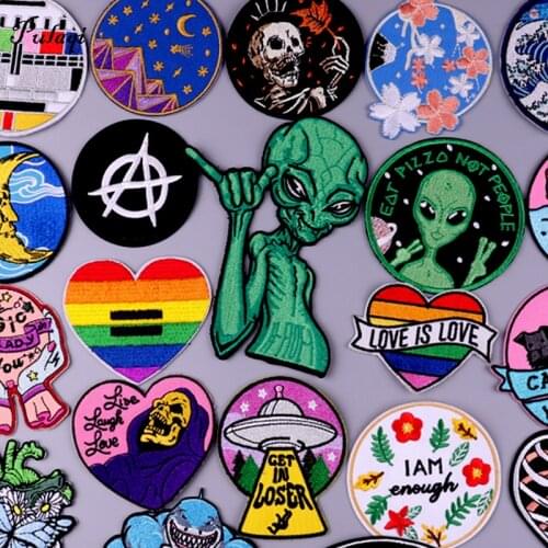 Embroidery Applique UFO Ironing Sewing Supplies Decorative Badges Skull Flowers Animal Patches For Clothing DIY Sticker Applque