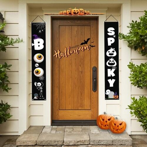 Outdoor Halloween Holiday Banner Pull Flag Foldable Decorations Celebrate Party Hanging Decor Porch Background Supplies Signs